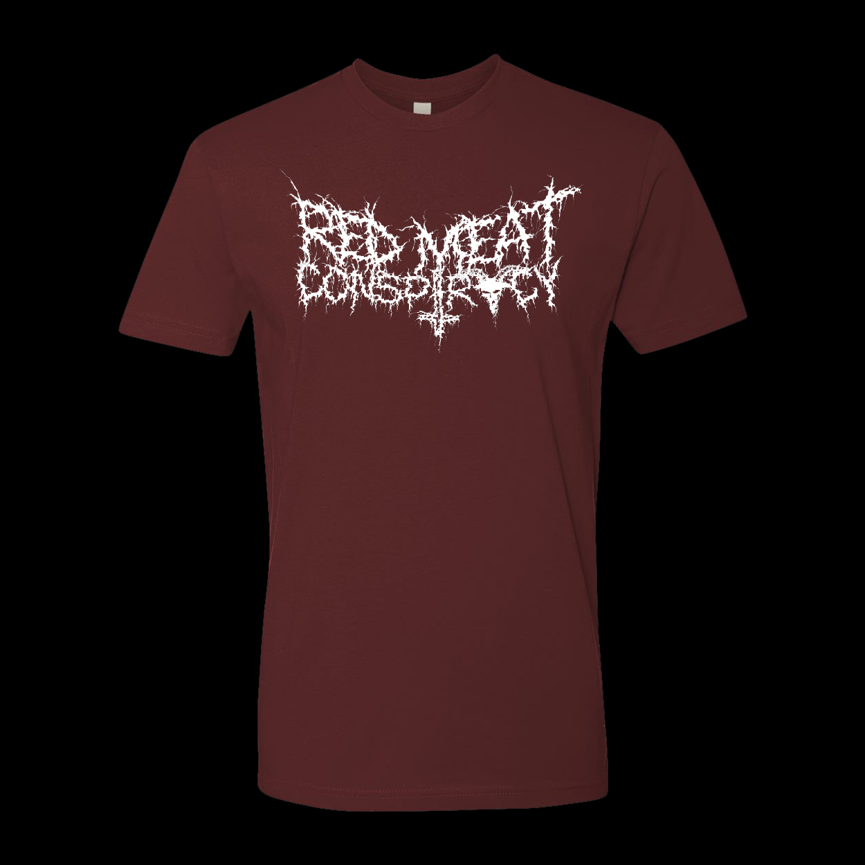 Red Meat Conspiracy cow death t shirt maroon color