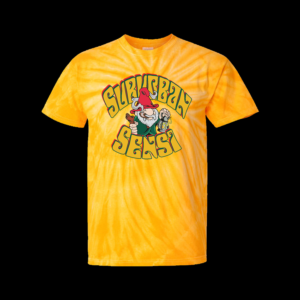 Suburban Sensi Gnome gold tye dye T-shirt