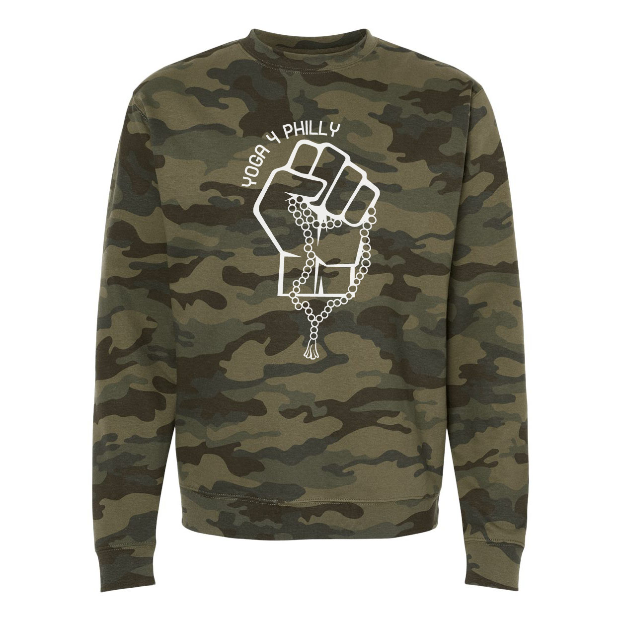 Yoga4Philly Midweight Forest Camo Crewneck