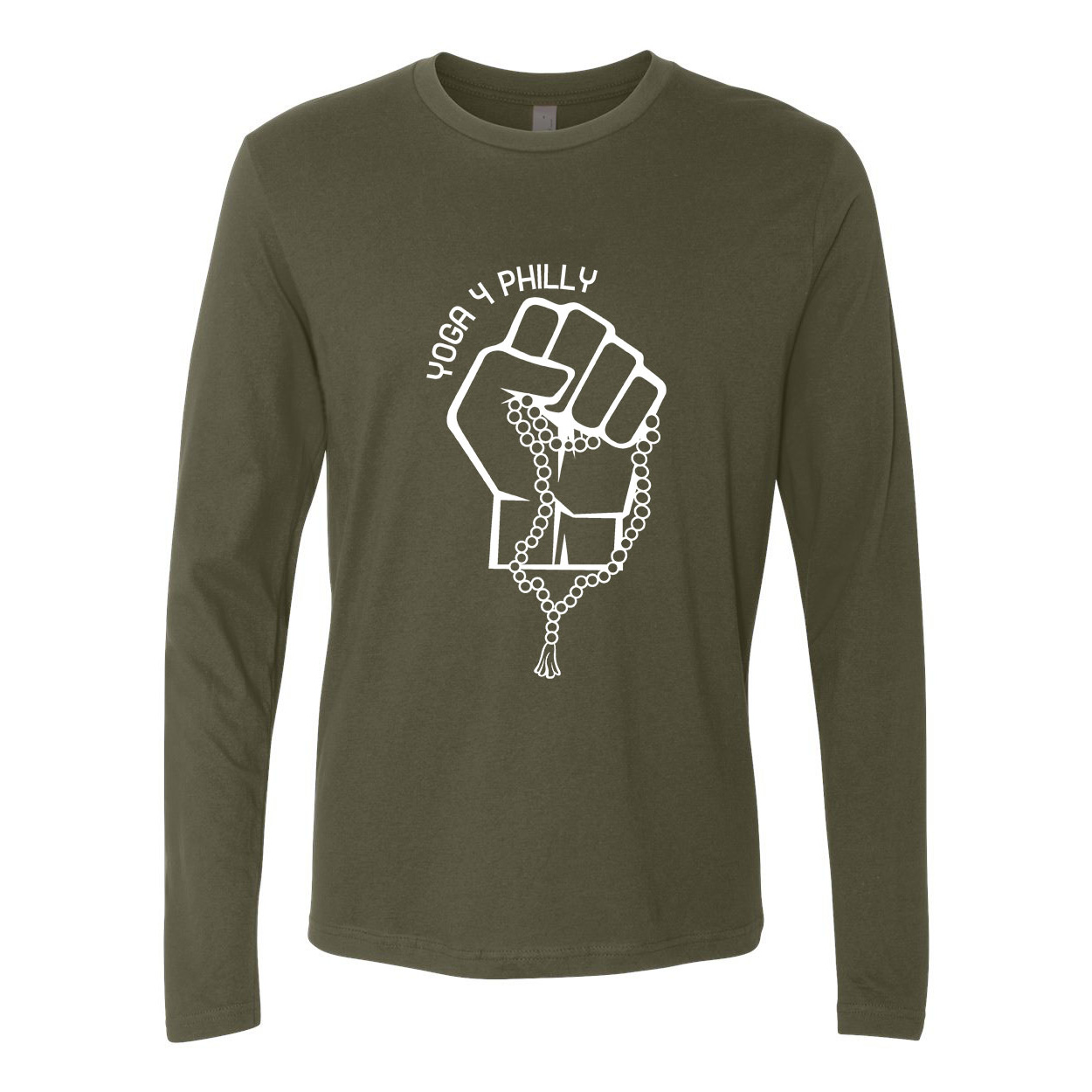 Yoga4Philly Military Green Long Sleeve Crew Neck