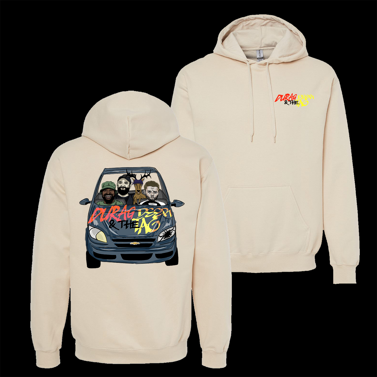 Sand Hoodie from the Durag and the Deer tag Podcast with the Hooptie design