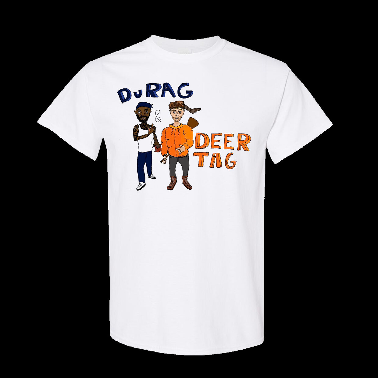 White T-shirt from the Durag and the Deer tag Podcast with the classic design