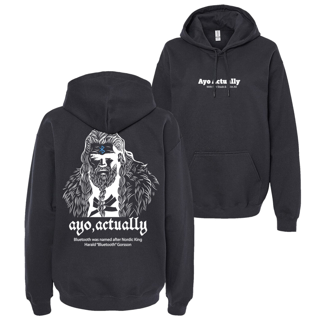 Bluetooth black Ayo Actually Hoodie PODCAST MERCH