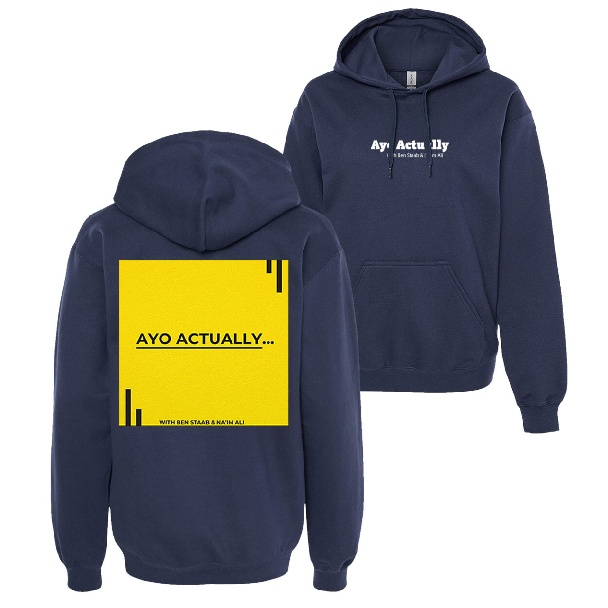 Logo Navy Ayo Actually Hoodie PODCAST MERCH
