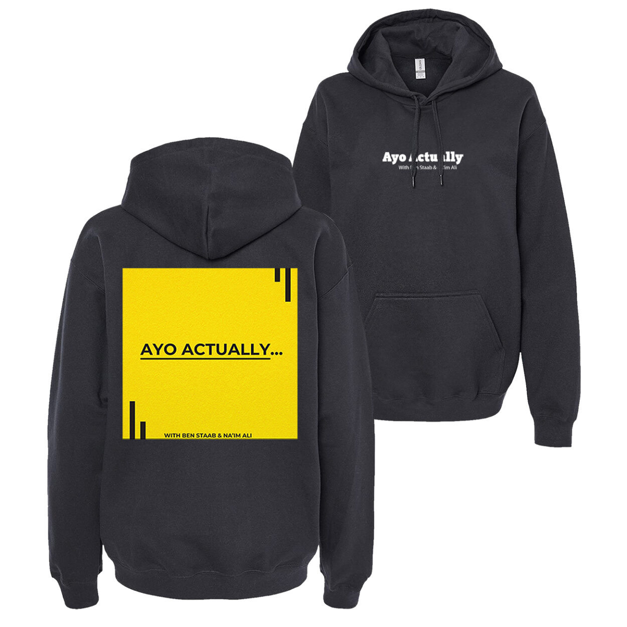 Logo black Ayo Actually Hoodie PODCAST MERCH