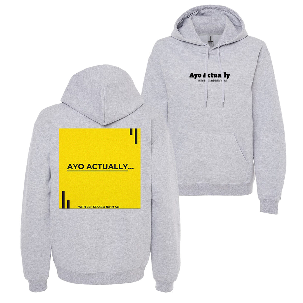 Logo sport grey Ayo Actually Hoodie PODCAST MERCH